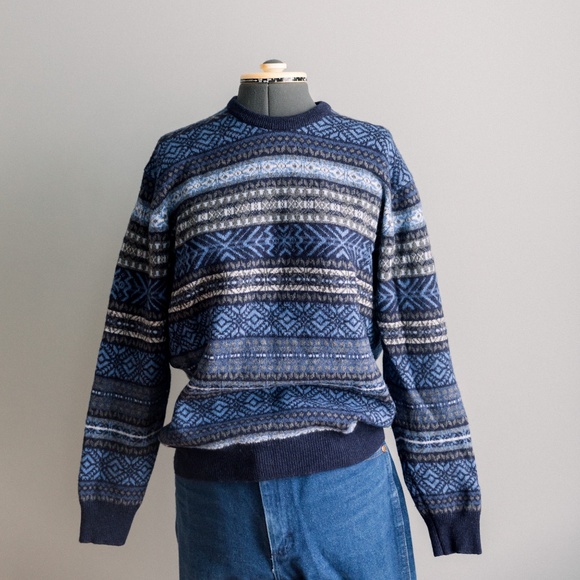 Hawick Knitwear 100% Scotish Lambswool Crewneck Sweater Blue Size Large - Picture 3 of 11